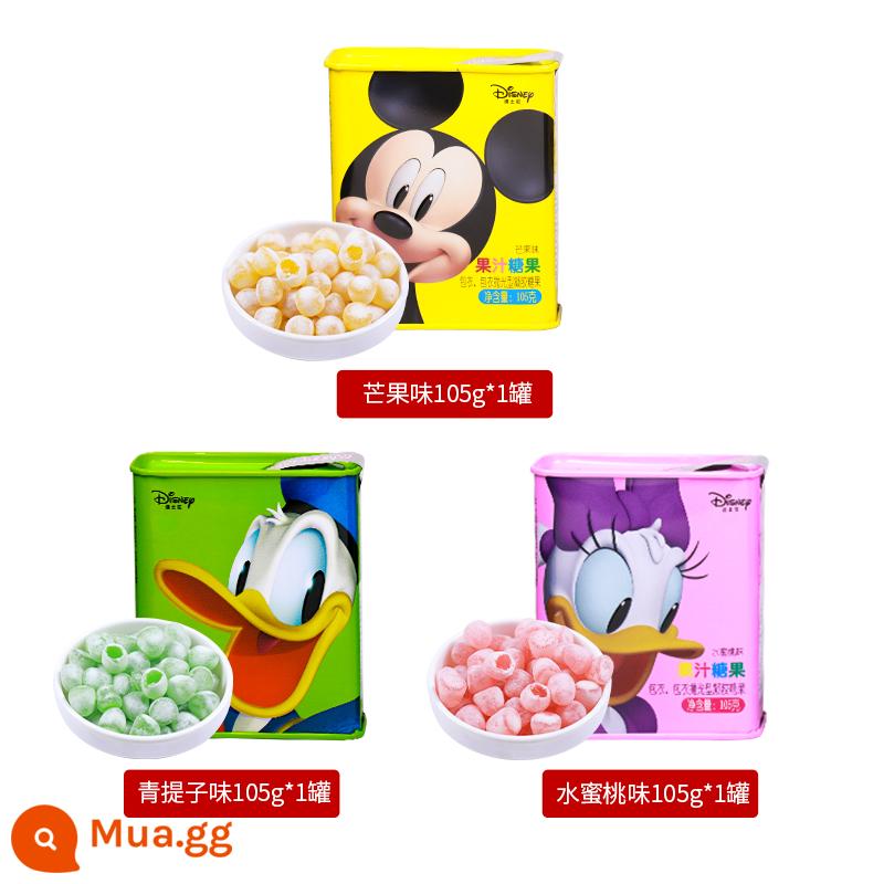 Nước trái cây Disney Hộp quà tặng kẹo mềm Tin Can Fruit QQ Sugar Festival Quà tặng Đồ ăn nhẹ cho trẻ em Disney Kẹo - (Xoài + Nho Xanh + Đào) Kẹo Nước Ép Hộp Sắt Vị 105g*1 lon