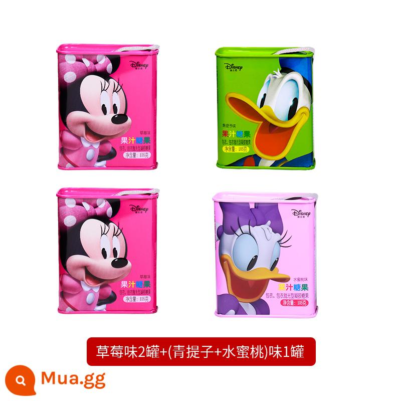 Nước trái cây Disney Hộp quà tặng kẹo mềm Tin Can Fruit QQ Sugar Festival Quà tặng Đồ ăn nhẹ cho trẻ em Disney Kẹo - 2 lon hương dâu + 1 lon hương (nho xanh + đào)