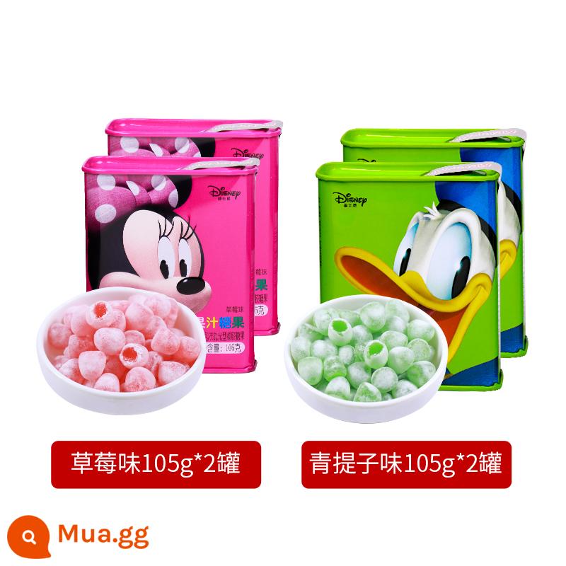 Nước trái cây Disney Hộp quà tặng kẹo mềm Tin Can Fruit QQ Sugar Festival Quà tặng Đồ ăn nhẹ cho trẻ em Disney Kẹo - (Dâu + Nho Xanh) Kẹo Nước Ép Hộp Sắt Vị 105g*2 lon