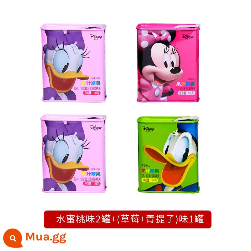 Nước trái cây Disney Hộp quà tặng kẹo mềm Tin Can Fruit QQ Sugar Festival Quà tặng Đồ ăn nhẹ cho trẻ em Disney Kẹo - 2 lon hương đào + 1 lon hương (dâu + nho xanh)