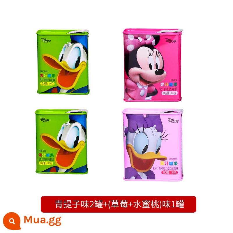 Nước trái cây Disney Hộp quà tặng kẹo mềm Tin Can Fruit QQ Sugar Festival Quà tặng Đồ ăn nhẹ cho trẻ em Disney Kẹo - 2 lon vị nho xanh + 1 lon vị (dâu + đào)