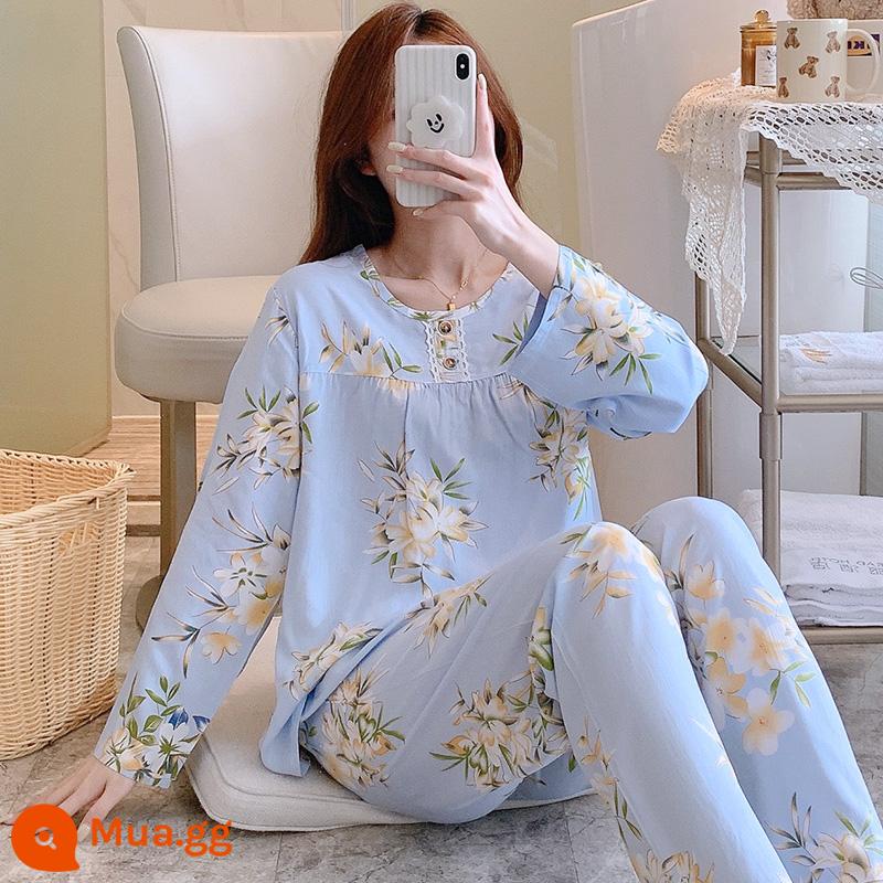 Bộ đồ ngủ cotton lụa mùa xuân và mùa thu mới 2023 cho nữ mùa hè mỏng cotton lụa mùa hè bộ quần áo mặc ở nhà điều hòa không khí - HDX dài tay-TT010-nữ