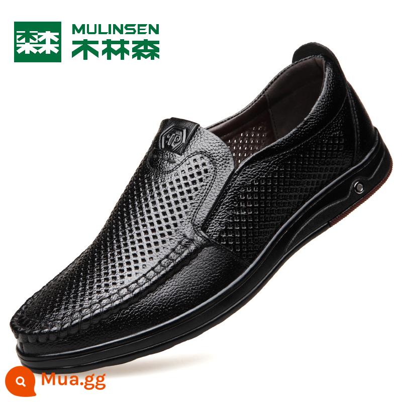 Mulinsen Nam Mùa Hè 2023 Da Mới Rỗng Thoáng Khí Giày Da Nam Slip On Bố Giày Sandal Nam - FXG8826-1 màu đen rỗng