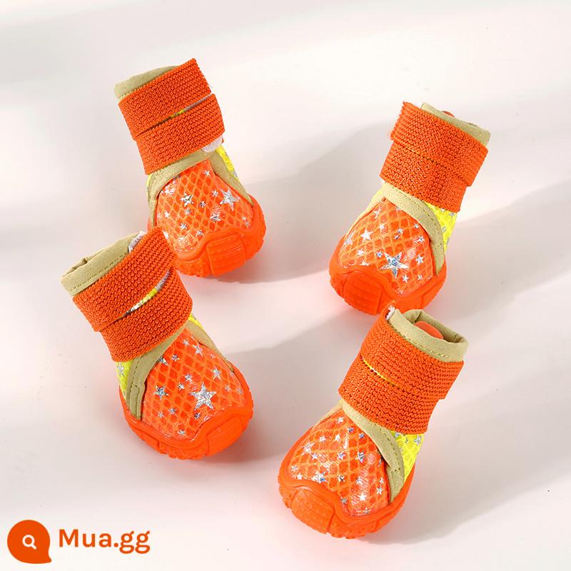 Giày chó Pet Dogs nhỏ và giày chó Teddy, một bộ giày 4 con chó con, không dễ thả giày cotton chó cưng thoáng khí - Star Orange (vải ấm/không thấm nước)