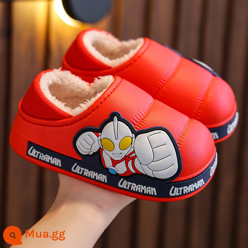 Ultraman Winter Children Slipper Girls và Girls 'Big Middle School Tag và Velvet Baby Shoes - Màu đỏ (gót gói)