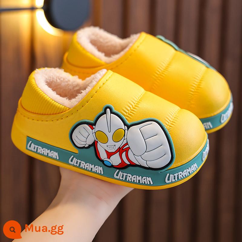 Ultraman Winter Children Slipper Girls và Girls 'Big Middle School Tag và Velvet Baby Shoes - Màu vàng (gót gói)