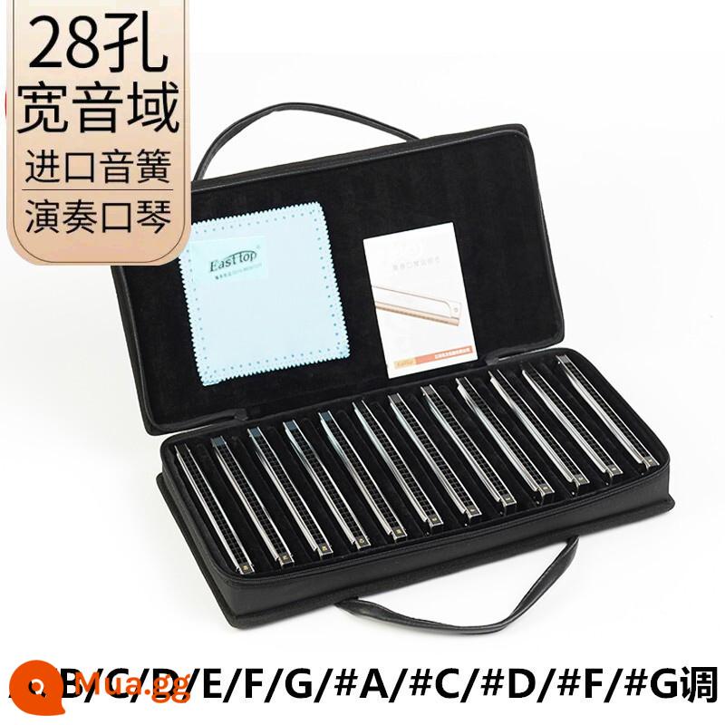 Kèn harmonica 28 lỗ 28 lỗ, kèn harmonica sậy phương Đông, cao cấp T28-1, đa âm đẳng cấp trình diễn chuyên nghiệp, giai điệu #CABDEFG - Bạc đa âm 28 lỗ [bộ 12 âm]