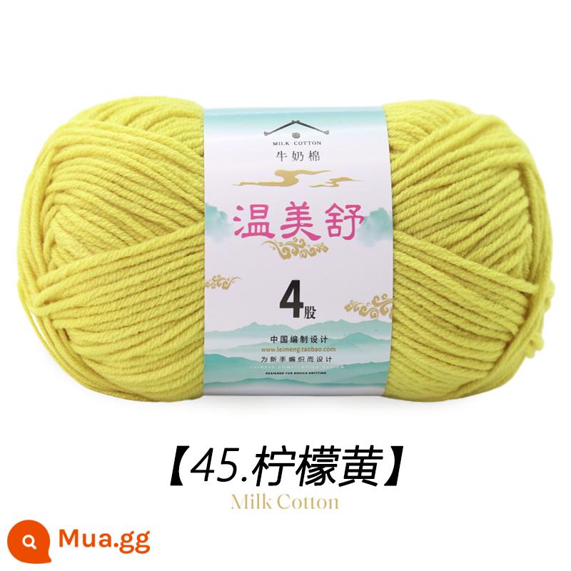 4 Dây Sữa Chải Kỹ Bông Len Bóng Cho Bé Len Dệt Sợi Cotton Tay Đan Móc Dép Len Đặc Biệt - Vàng chanh 45