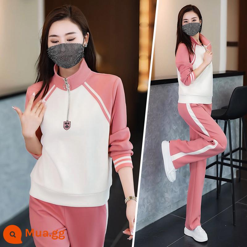 Bộ đồ thể thao nữ quần áo mùa thu mới thời trang Hàn Quốc cotton áo nỉ giảm béo bộ đồ chạy bộ mùa xuân và mùa thu thường ngày hai mảnh - 2511 hồng (quần thể thao)