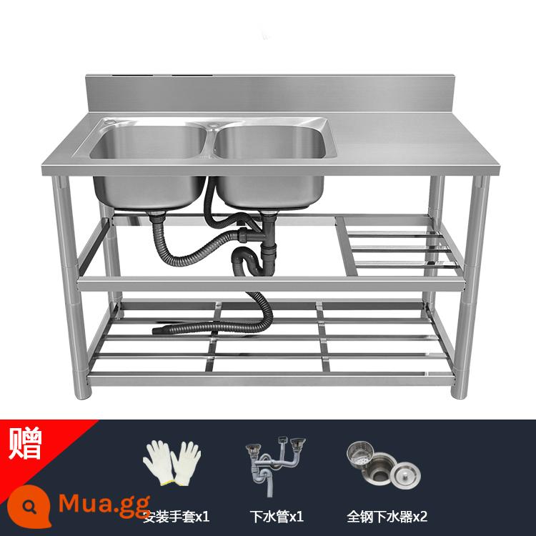 Chậu rửa bát inox nhà bếp có giá đỡ đơn giản chậu rửa bát úp bàn tích hợp tủ chậu rửa bát gia đình - Chậu rửa đôi ba lớp dày 120*50*80 (không có vòi)