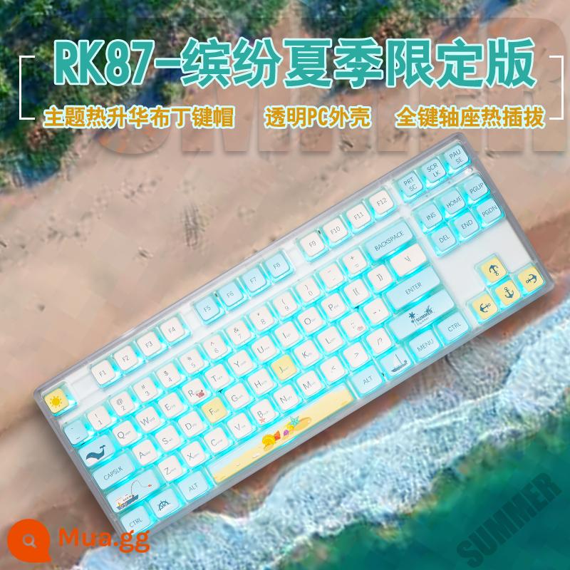 RK87 Keyboard cơ học Trục Red Trà Trục màu xanh lá cây Kaihua Box Trục trắng tùy chỉnh đầy đủ -Ka Hot Chèn 87 Key RGB - 87 phiên bản chủ đề đầy màu sắc mùa hè màu trắng trong suốt Keycaps PBT