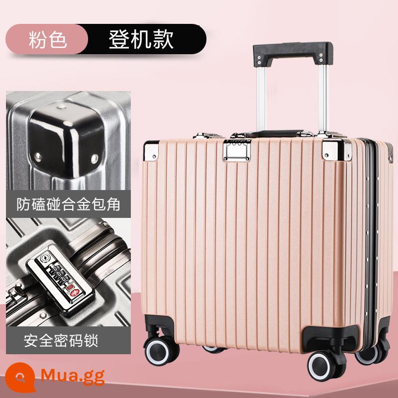 Vali xe đẩy khung nhôm 18 inch Vali 20 inch được mang lên máy bay miễn phí check-in chuyến công tác Mật khẩu hộp cắt ngang - Hồng