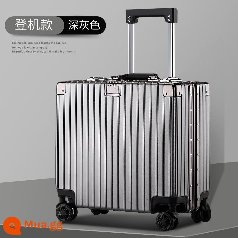 Vali xe đẩy khung nhôm 18 inch Vali 20 inch được mang lên máy bay miễn phí check-in chuyến công tác Mật khẩu hộp cắt ngang - Màu xám đen