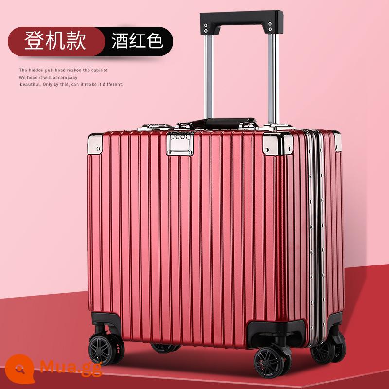 Vali xe đẩy khung nhôm 18 inch Vali 20 inch được mang lên máy bay miễn phí check-in chuyến công tác Mật khẩu hộp cắt ngang - rượu vang