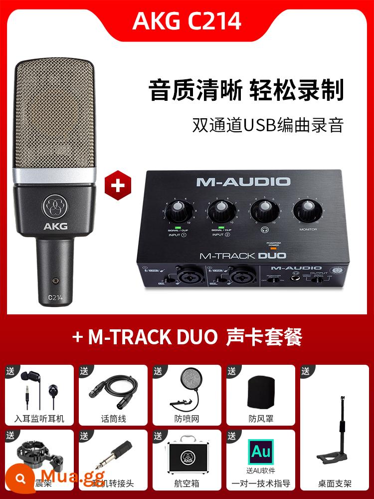 Micro điện dung AKG C214 chuyên nghiệp lớn màng thu âm trực tiếp K bài hát micro ghi âm thanh nhạc cụ ghi âm - Bộ C214 + M-Track DUO