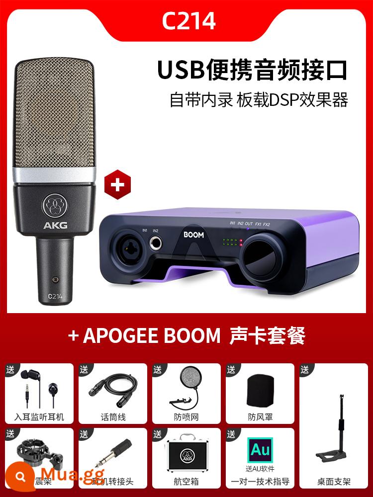 Micro điện dung AKG C214 chuyên nghiệp lớn màng thu âm trực tiếp K bài hát micro ghi âm thanh nhạc cụ ghi âm - Bộ C214+Apogee BÙM