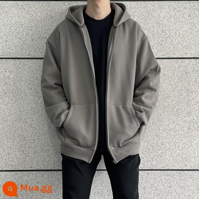 CEZPHISON Mùa Thu Đông Cardigan Dây Kéo Có Mũ Mỹ Rời Đa Năng Top Nam Dạo Phố Cao Cấp Nhung Mỏng Áo hoodie - Nhung mỏng màu xanh xám