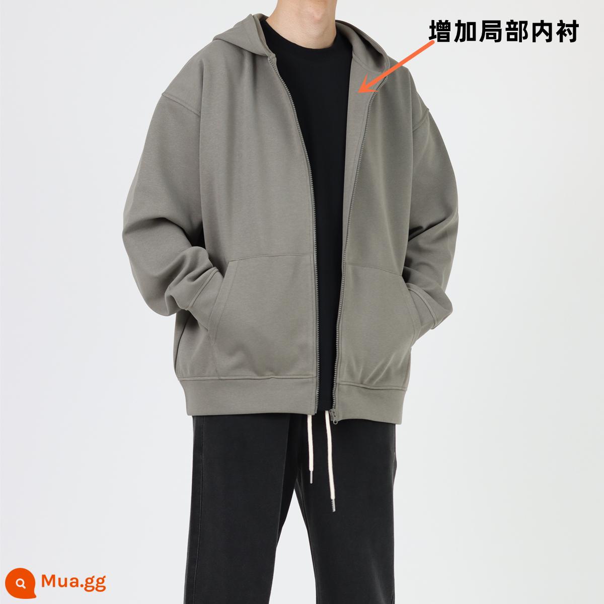 CEZPHISON Mùa Thu Đông Cardigan Dây Kéo Có Mũ Mỹ Rời Đa Năng Top Nam Dạo Phố Cao Cấp Nhung Mỏng Áo hoodie - Màu xanh xám kiểu dáng mỏng đều đặn phù hợp cho mùa xuân hè