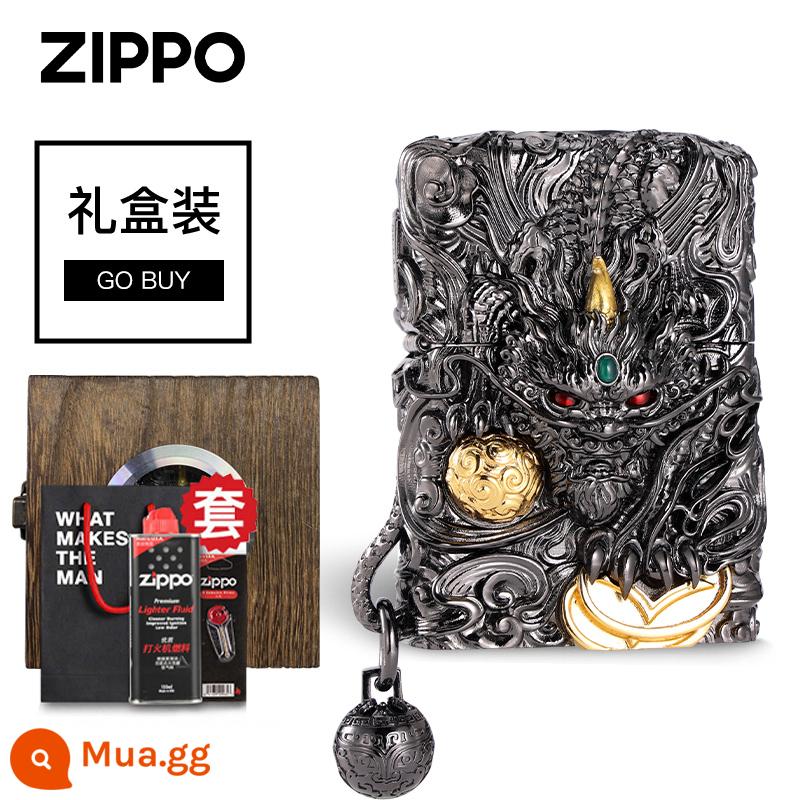 Bật lửa zippo chính hãng, cơ chế thông minh, tỳ hưu may mắn, bộ sưu tập chống gió nam chính hãng chính hãng, quà tặng - Cơ Chế Thông Minh Tỳ Hưu Vàng Đen [Bộ] Có Chứng Nhận