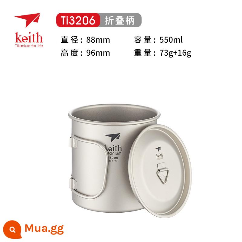 Keith Kaisi cốc nước gấp di động ngoài trời cốc titan nguyên chất cốc nước có thể đun sôi nước cắm trại cốc titan 1 lớp - Cốc gấp titan một lớp 550ML [có nắp]