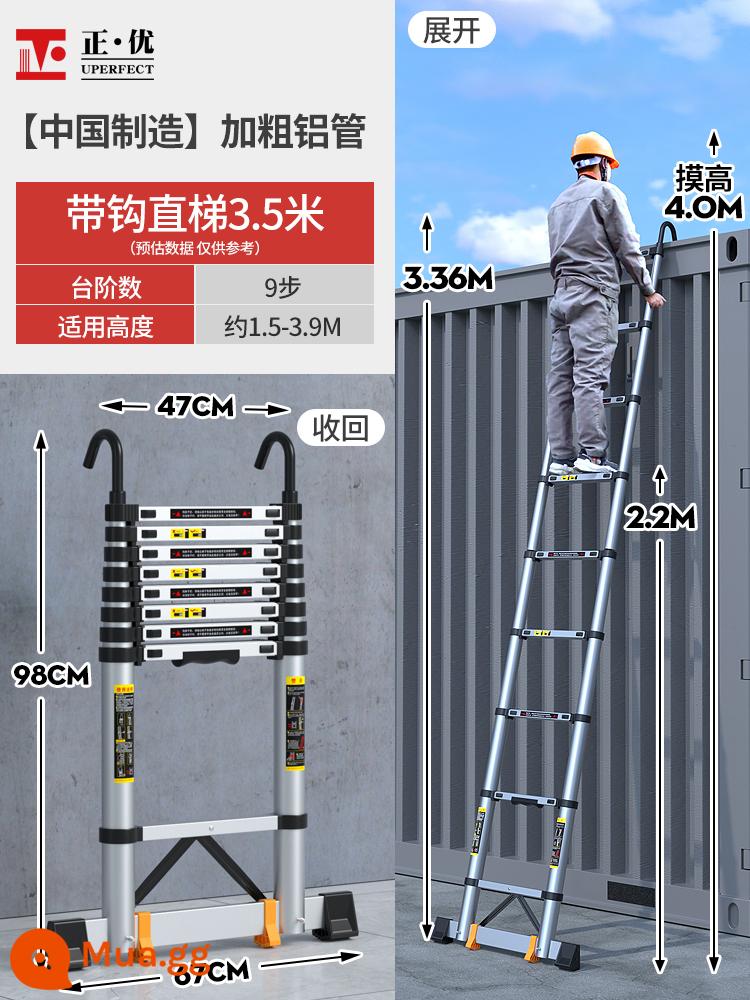 Thang đồ thẳng Thang kính thiên văn Kính Kính Kính Lát Hợp kim Nhôm LỚN trên tường dự án lên mái nhà gác xép Staircase có thể được mang theo - [Móc đai gia cố kỹ thuật] -Thang thẳng 3,5 mét (bàn đạp mở rộng)