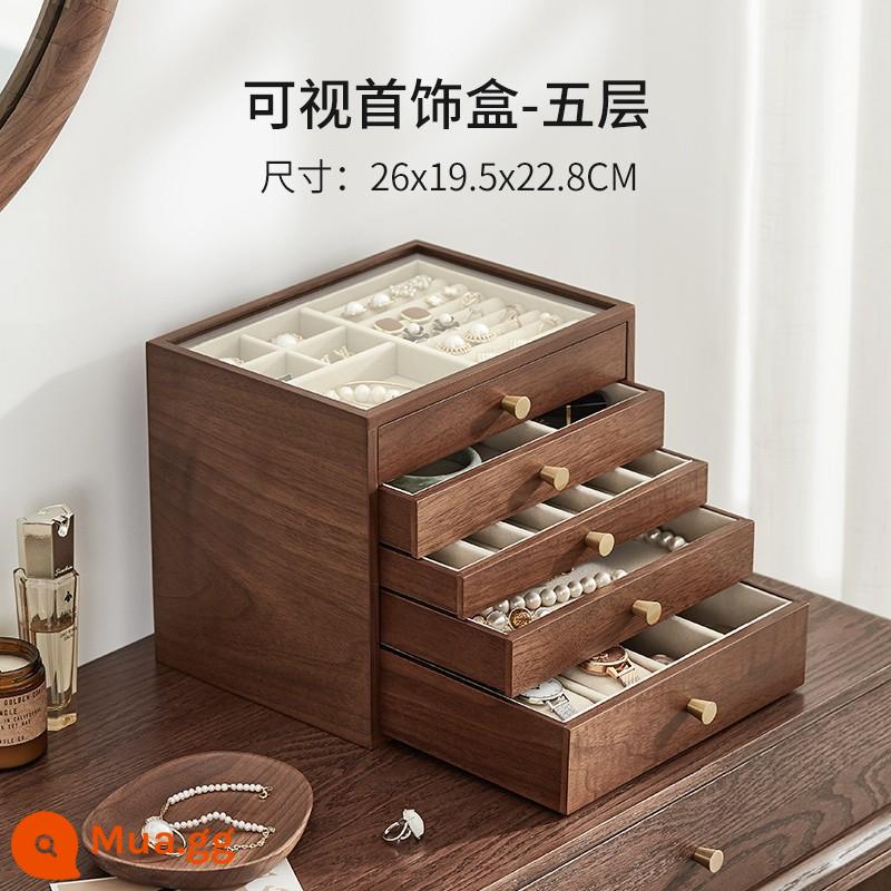 Hộp đồ trang sức bằng gỗ Walnut màu đen Khóa cao -Vòng cổ lớn Vòng cổ Vòng cổ bằng gỗ Đồ trang sức bằng gỗ Hộp trang trí tay - Hộp đựng trang sức có thể nhìn thấy năm lớp màu óc chó