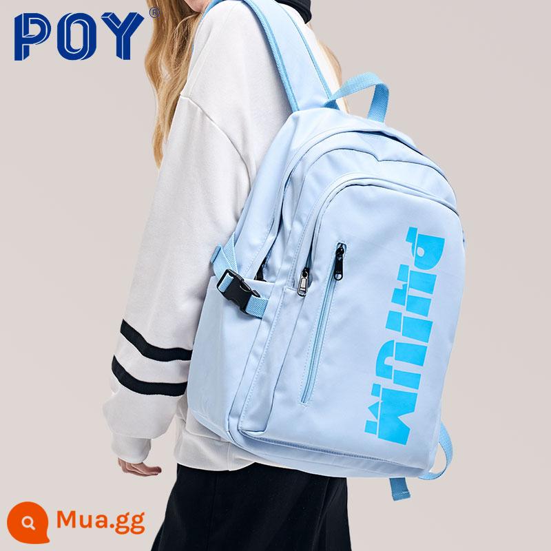 POY® American Campus Backpack Ba lô nữ Sức chứa lớn Túi đựng máy tính dành cho sinh viên đại học đơn giản dành cho nam Túi đi học - trời xanh