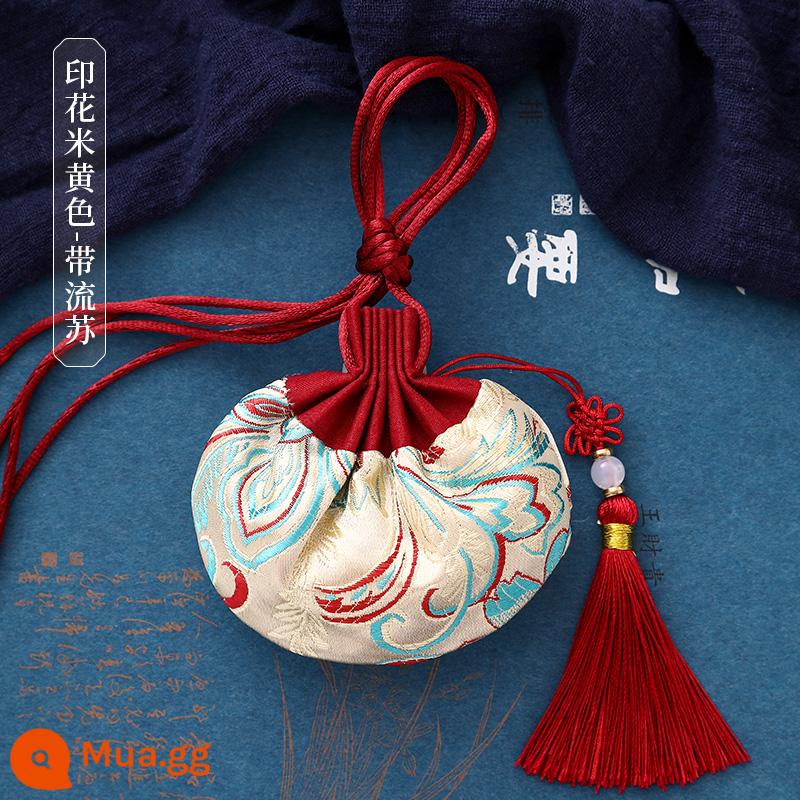 Gói lễ hội thuyền rồng Gói ví Hanfu phong cách Trung Quốc trang trí túi rỗng phong cách cổ xưa dây dài di động in gói đuổi muỗi - In màu be (tua rua) K-14