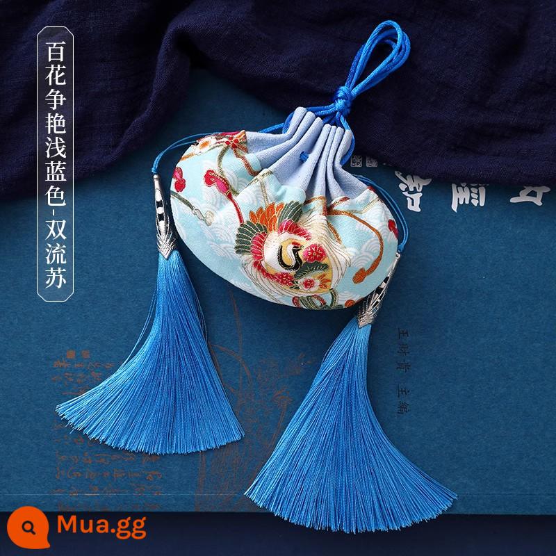 Gói lễ hội thuyền rồng Gói ví Hanfu phong cách Trung Quốc trang trí túi rỗng phong cách cổ xưa dây dài di động in gói đuổi muỗi - Hoa nở màu xanh nhạt (rua kép) K-20