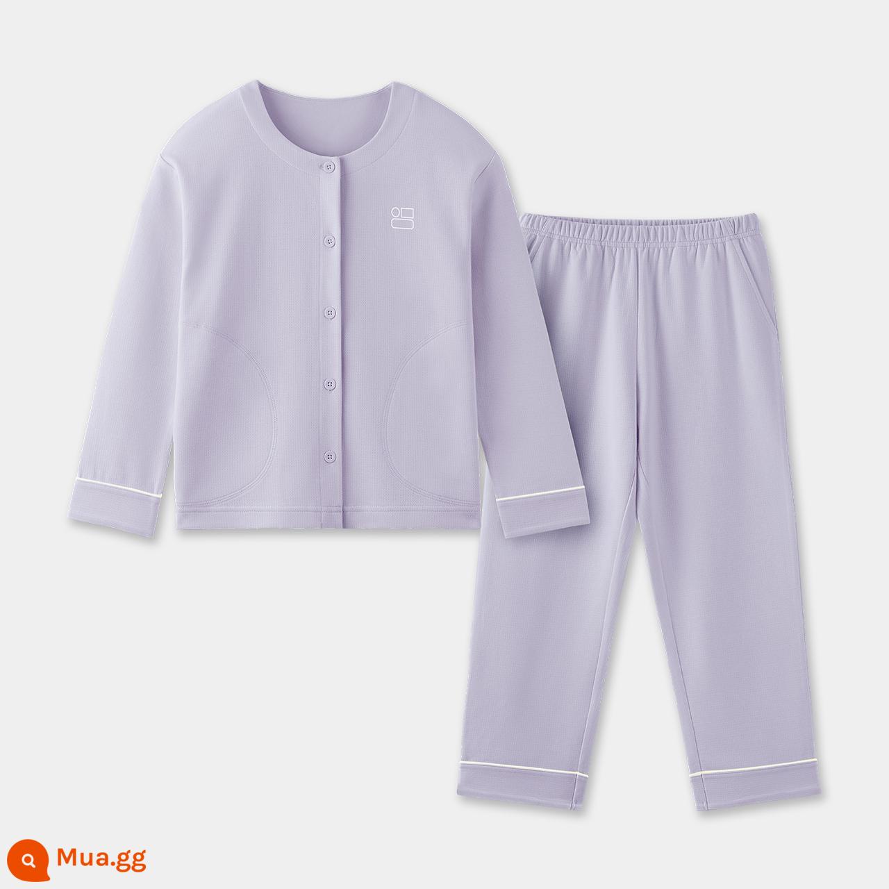 Bộ đồ ngủ trẻ em Bananai 501S phù hợp với bé trai và bé gái quần áo ở nhà cardigan dài tay cotton nguyên chất có thể được mặc bên ngoài quần áo trẻ em thu đông - [Tay dài] Màu tím sáng