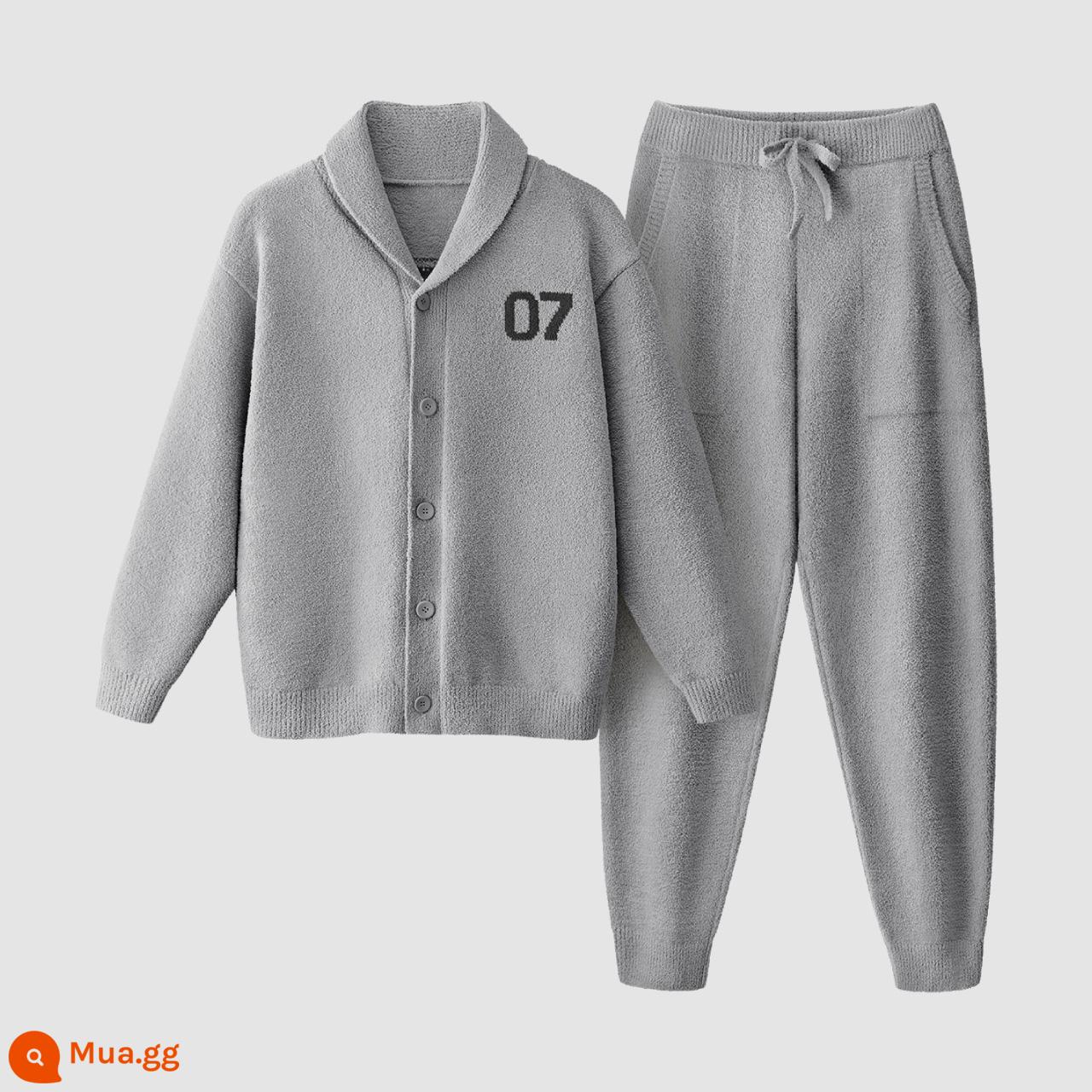 [Cùng phong cách với Wang Yibo] Jiao Nei Velvet 500E Half Velvet Pyjama cho nam và nữ Bộ đồ mặc nhà kháng khuẩn mùa thu đông - Ve áo nam - Xám Nitơ