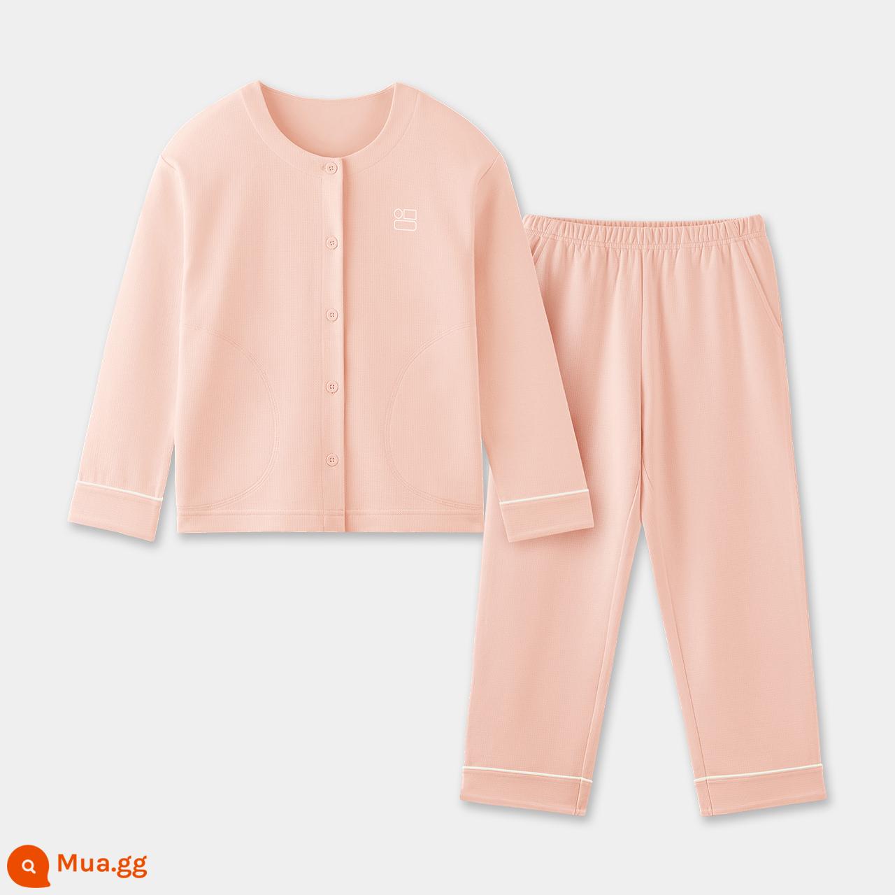 Bộ đồ ngủ trẻ em Bananai 501S phù hợp với bé trai và bé gái quần áo ở nhà cardigan dài tay cotton nguyên chất có thể được mặc bên ngoài quần áo trẻ em thu đông - [Tay dài] Màu hồng thịt