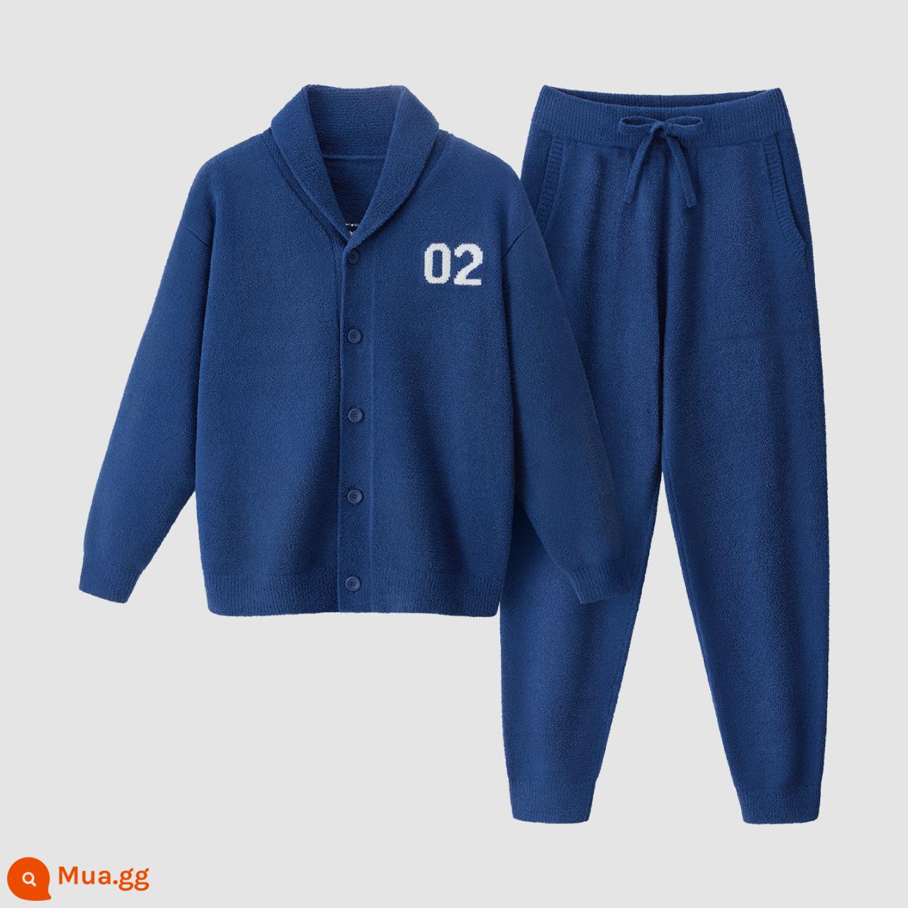 [Cùng phong cách với Wang Yibo] Jiao Nei Velvet 500E Half Velvet Pyjama cho nam và nữ Bộ đồ mặc nhà kháng khuẩn mùa thu đông - Ve Áo Nam - Xanh Heli