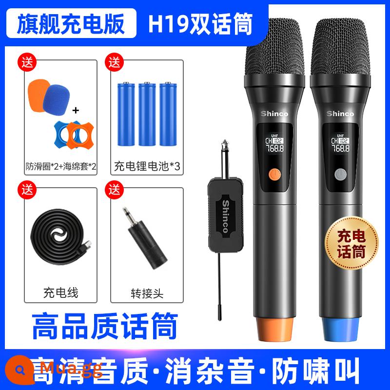 Micrô không dây, micrô và âm thanh karaoke gia đình tất cả trong một đặc biệt phổ thông một cho hai ktv hát bluetooth thu - [Phiên bản sạc hàng đầu] Micrô kép [chống hú, khử tiếng ồn, chất lượng âm thanh độ phân giải cao]