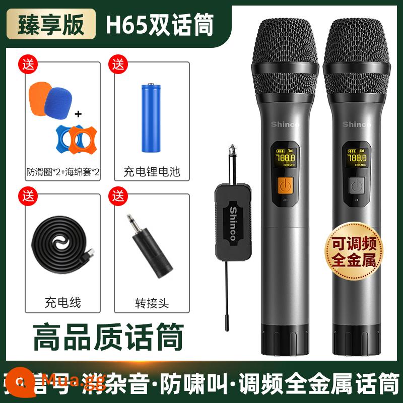 Micrô không dây, micrô và âm thanh karaoke gia đình tất cả trong một đặc biệt phổ thông một cho hai ktv hát bluetooth thu - [Phiên bản cao cấp] Micro kép [tất cả bằng kim loại, có thể điều chỉnh tần số, tín hiệu mạnh, chống hú, khử tiếng ồn]