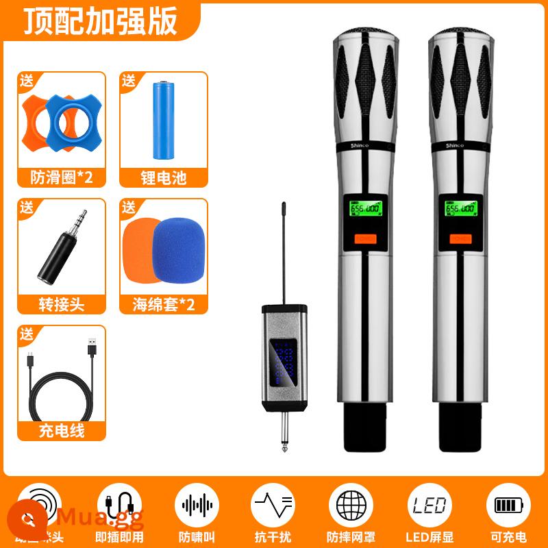 Xinke micro không dây một cho hai micro hát karaoke gia đình KTV sân khấu biểu diễn chuyên dụng đầu thu đa năng - [Phiên bản nâng cao hàng đầu] Micrô kép (Chất lượng âm thanh FM kim loại*HD*Khử tiếng ồn)