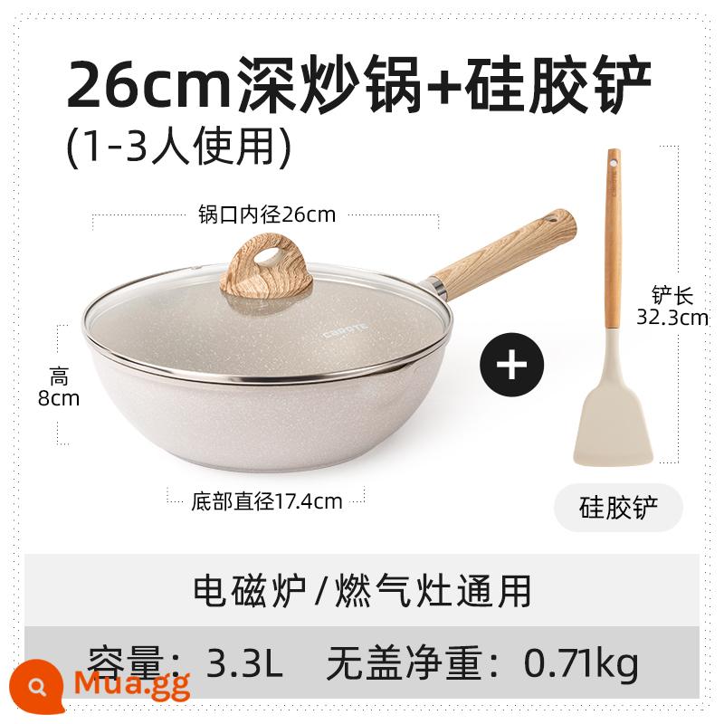 Nồi chống dính cà rốt gia dụng y tế chảo đá chảo chống dính nồi cảm ứng bếp gas đặc biệt - Chảo 26 cm có nắp + thìa silicone