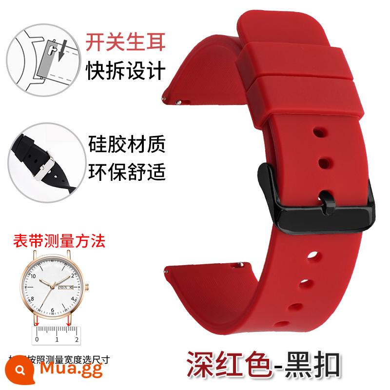 Dây đeo silicone unisex Smart Watch thể thao chống thấm mồ hôi giao diện phẳng khóa pin nữ 20/22/24mm thay thế - Khóa màu đỏ đen đậm