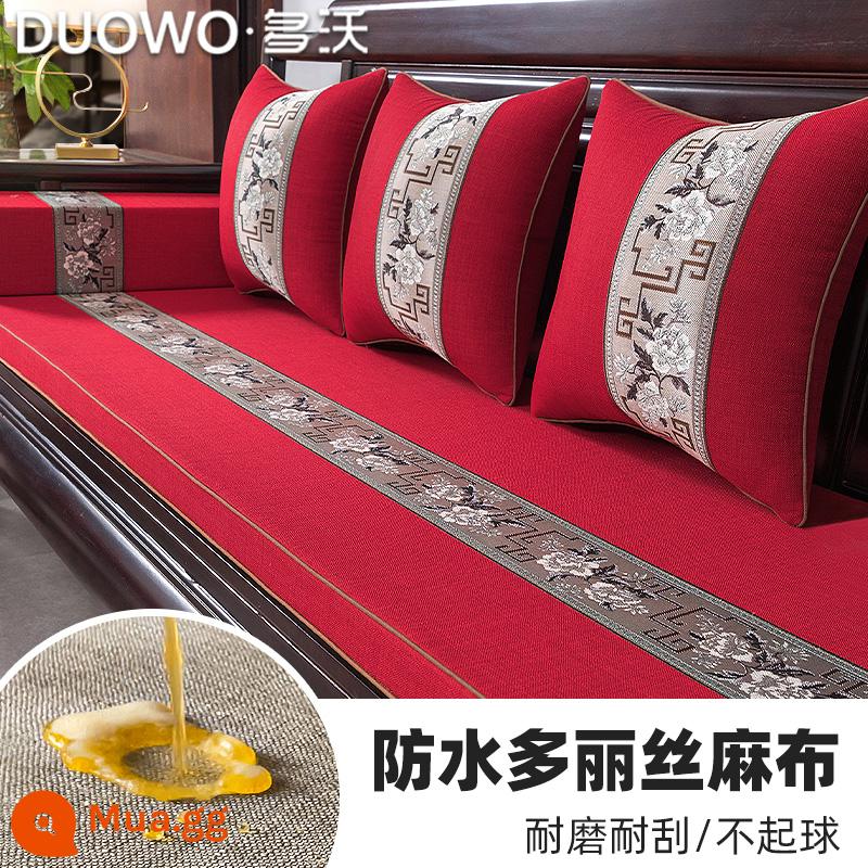 Mới kiểu Trung Quốc đệm sofa gỗ gụ đặc chế sofa gỗ chắc chắn xốp dừa cọ đệm Luohan giường cao su đệm ghế chống trơn trượt - Màu quốc gia - đỏ (mẫu chống thấm nước)