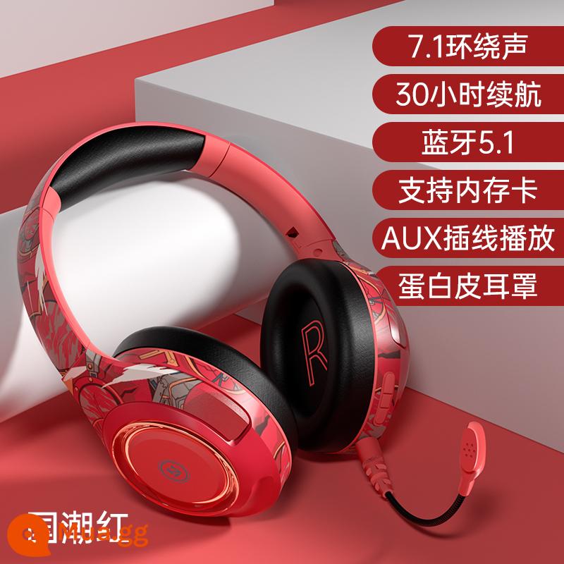 Tai nghe Bluetooth gắn trên đầu Beats tai nghe không dây bao gồm tất cả tai nghe máy tính tai nghe gà chơi game không chậm trễ khử tiếng ồn chủ động trò chơi thể thao giọng nói thể thao thời lượng pin siêu dài phù hợp cho Huawei Apple - Hip-Hop Red [Bluetooth 5.1 cao cấp + Micrô cắm thể thao điện tử + Độ trong suốt và độ phân giải cao]