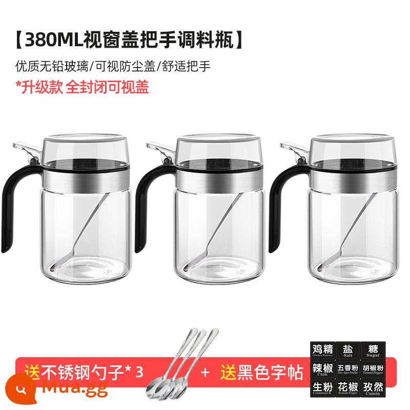 Hộp đựng gia vị nhà bếp cao cấp muối lọ đựng gia vị lọ gia vị thủy tinh lọ đựng gia vị hộ gia đình hộp bảo quản kết hợp bộ - [Nâng cấp kiểu mới] Lọ có nắp đậy kín*3 (thìa + nhãn miễn phí)