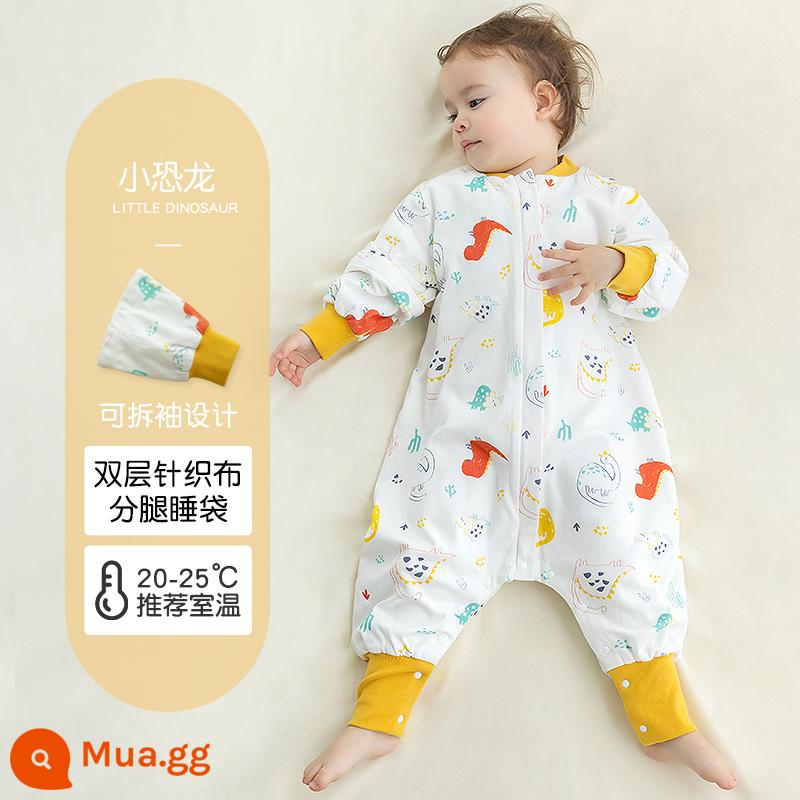 Túi ngủ cho bé xuân thu hai lớp cotton nguyên chất Túi ngủ xẻ chân cho bé Mùa thu đông phòng máy lạnh chăn bông chống đá đa năng - Khủng long nhỏ (hai lớp không chần bông) nhiệt độ áp dụng 20-25 độ