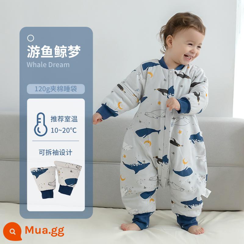 Túi Ngủ Cho Bé Mùa Thu Đông Túi Ngủ Dày Bằng Cotton Nguyên Chất Vỏ Chống Đá Trẻ Em Sơ Sinh Bé Sơ Sinh Xẻ Chân Túi Ngủ Đa Năng Cho Tất Cả Các Mùa - Yuyu Jingmeng (120g bông) Cá voi nhiệt độ áp dụng 10-20 độ