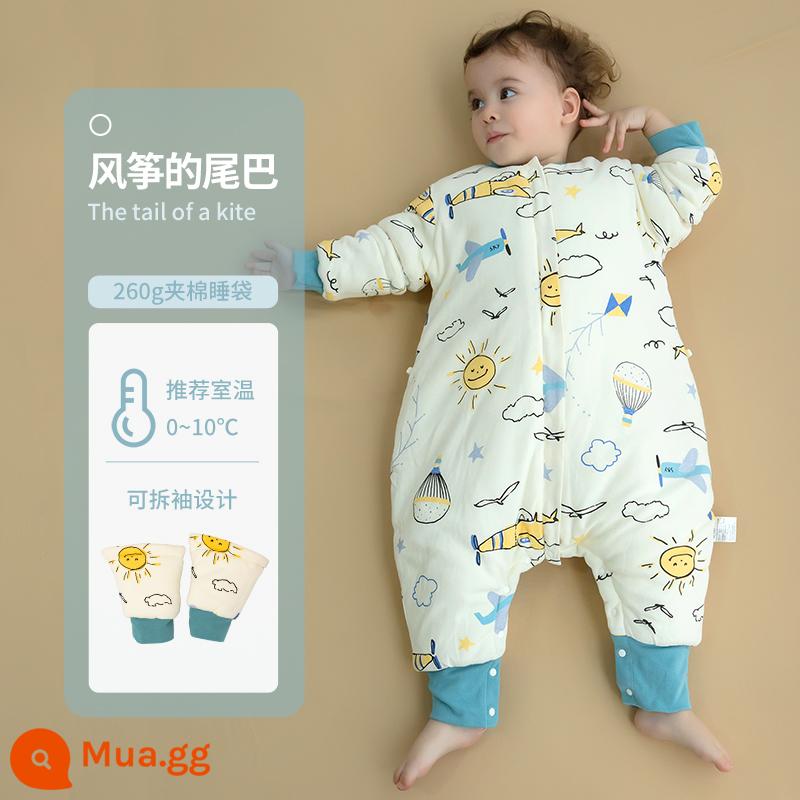 Túi Ngủ Cho Bé Mùa Thu Đông Túi Ngủ Dày Bằng Cotton Nguyên Chất Vỏ Chống Đá Trẻ Em Sơ Sinh Bé Sơ Sinh Xẻ Chân Túi Ngủ Đa Năng Cho Tất Cả Các Mùa - Đuôi diều (260g bông) nhiệt độ áp dụng 0-10 độ