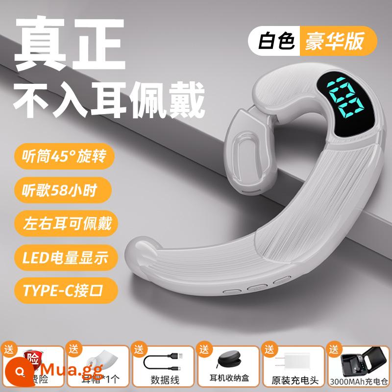 2023 mới 5.3 màn hình kỹ thuật số Tai nghe Bluetooth dẫn truyền xương không nhét trong tai móc tai chờ siêu dài tai đơn và tai đôi - Trắng - Phiên bản cao cấp [88 giờ đàm thoại và 58 giờ nghe nhạc] Số cuộc gọi đến Hiển thị pin