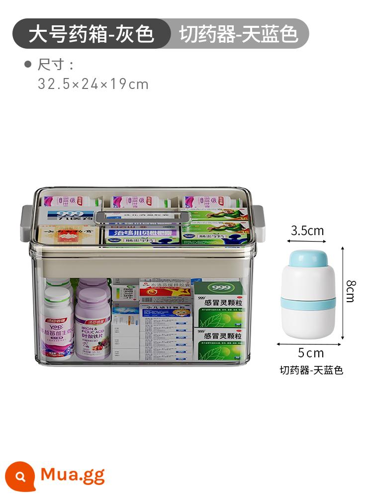 Hộp đựng thuốc gia dụng Nhật Bản, hộp đựng thuốc gia đình, hộp đựng thuốc dung tích lớn nhiều tầng, hộp đựng thuốc nhỏ cho trẻ em - ♈[Kích thước lớn-Xám]+[Cắt thuốc chính xác 1/4 + Bảo quản thuốc]