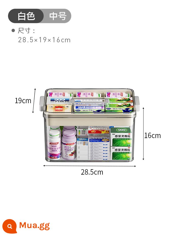 Hộp đựng thuốc gia dụng Nhật Bản, hộp đựng thuốc gia đình, hộp đựng thuốc dung tích lớn nhiều tầng, hộp đựng thuốc nhỏ cho trẻ em - ⭐[Kích thước vừa - trắng] 2 lớp trong suốt [kiểu cực dày]