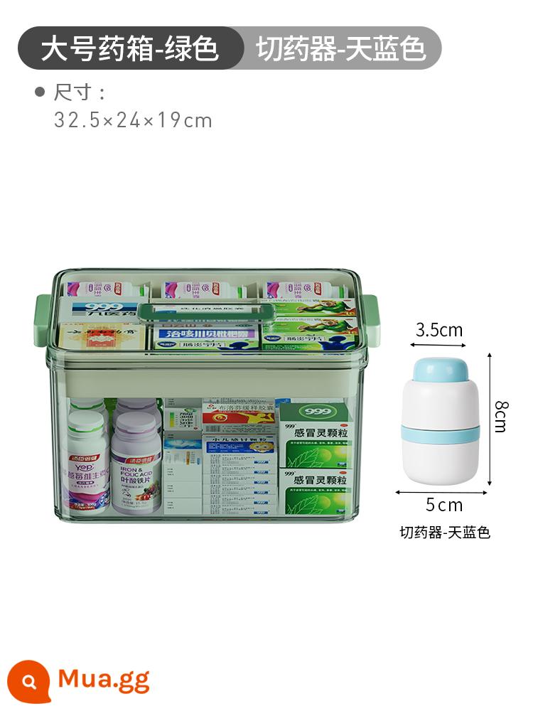 Hộp đựng thuốc gia dụng Nhật Bản, hộp đựng thuốc gia đình, hộp đựng thuốc dung tích lớn nhiều tầng, hộp đựng thuốc nhỏ cho trẻ em - ♈[Kích thước lớn-Xanh lục]+[Cắt thuốc chính xác 1/4 + Bảo quản thuốc]