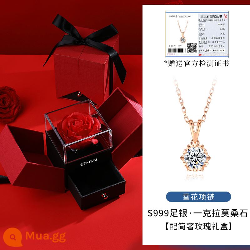 Moissanite Vòng Cổ Nữ Bạc 999 Ánh Sáng Sang Trọng Thích Hợp 2023 Phong Cách Mới Hot 520 Lễ Tình Nhân Quà Tặng Cho Bạn Gái - Một carat moissanite + vàng hồng [Hộp quà hoa hồng sang trọng đơn giản]