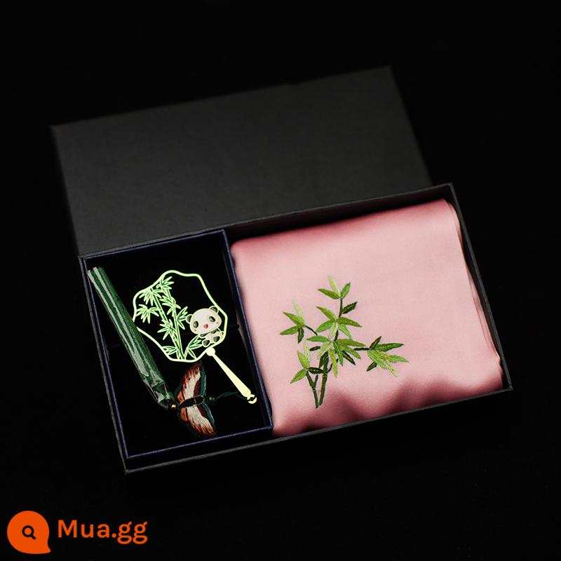 Tay thêu bằng lụa thực sự Handmade Suxiu Mulberry Silk Takekerchief Bronze Script Set Phong cách Trung Quốc Quà tặng văn học và nghệ thuật - xám hồng nhạt